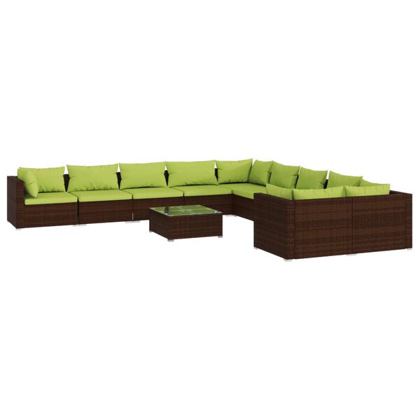 vidaXL 11-delige Loungeset met kussens poly rattan bruin