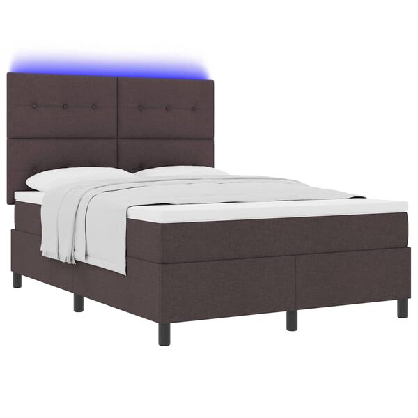 vidaXL Boxspring bed met matras met LED Donkerbruin 140 x 190 cm Stof