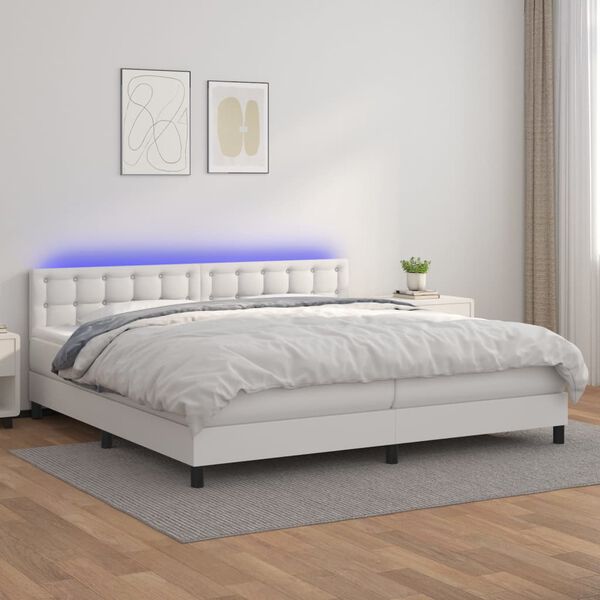 vidaXL Boxspring met matras en LED kunstleer wit 200x200 cm