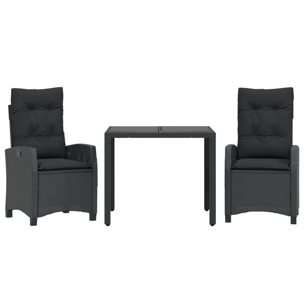 vidaXL 3-delige Tuinset met kussens poly rattan zwart