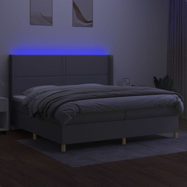 vidaXL Boxspring met matras en LED stof lichtgrijs 200x200 cm