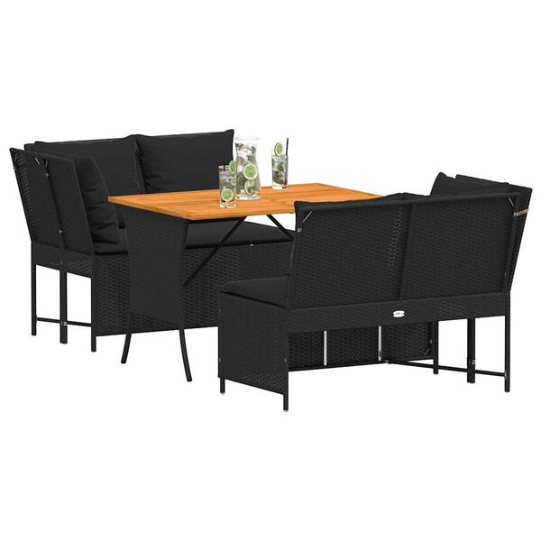 vidaXL 3-delige Loungeset met kussens poly rattan zwart
