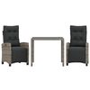 vidaXL 3-delige Tuinset met kussens poly rattan grijs