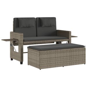 vidaXL Tuinbankje verstelbaar met kussens poly rattan grijs