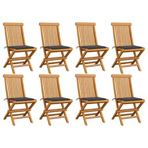 vidaXL Opklapbare stoelen met antracietkleurige kussens, 8 stuks, massief teakhout