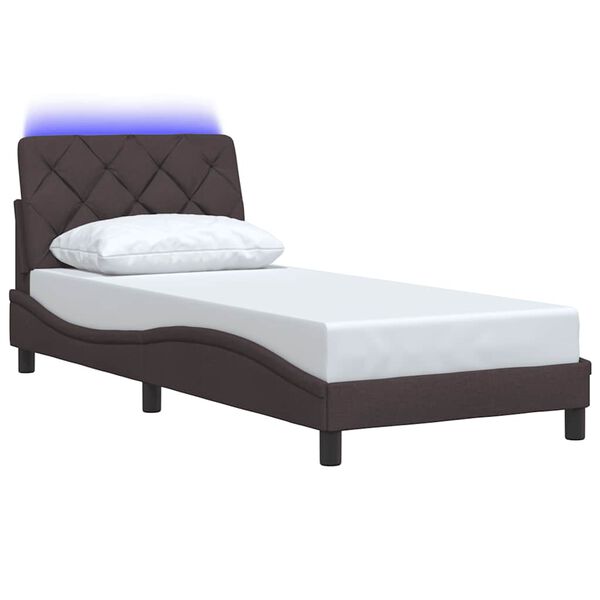 vidaXL Bedframe met LED zonder matras 90x190 cm stof donkerbruin