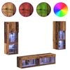 vidaXL TV-wandmeubel met LED-striplichten 6 pcs Oud Hout Bewerkt hout