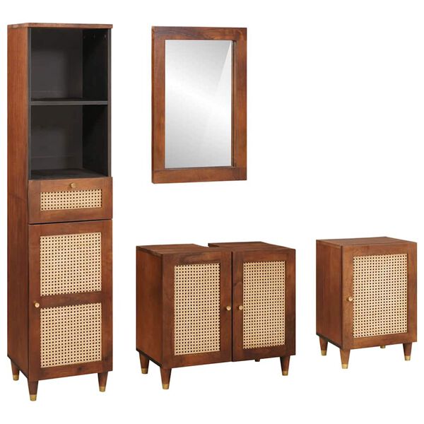vidaXL Badkamerkast met lade 4 pcs Bruin en zwart Massief Mango Hout