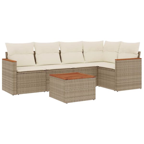 vidaXL 6-delige Loungeset met kussens poly rattan beige