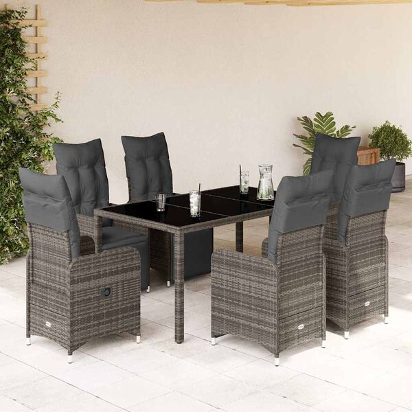 vidaXL 7-delige Bistroset met kussens poly rattan grijs