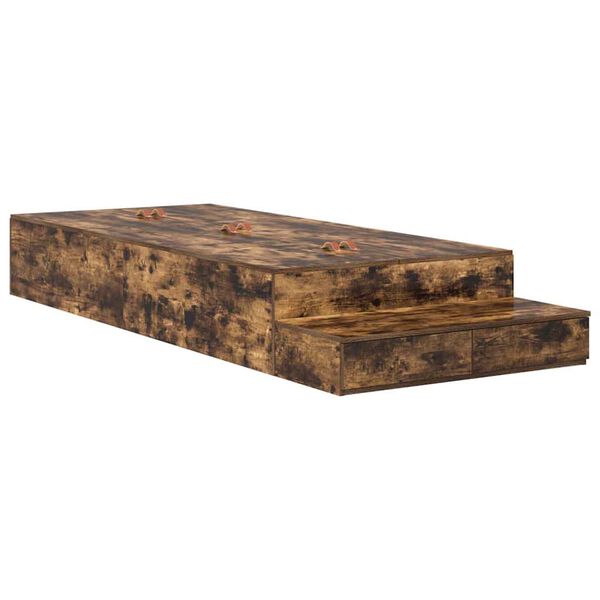 vidaXL Opbergbedframe met lade Gerookt eiken 90 cm Bewerkt hout