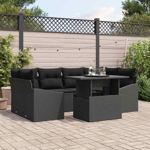 vidaXL Tuin Sofa Set met kussen 7 pcs Zwart poly rattan