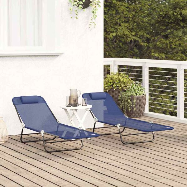 vidaXL Opvouwbare zonnebed 2 pcs Marineblauw 182 x 55 x 85.5cm