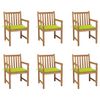 vidaXL Tuinstoelen 6 st met heldergroene kussens massief teakhout