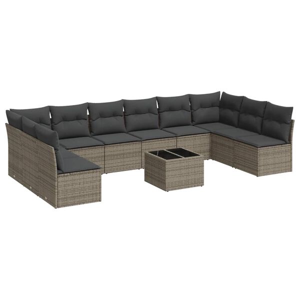 vidaXL 11-delige Loungeset met kussens poly rattan grijs