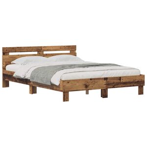 vidaXL Bedframe met hoofdeinde Oudhout 140 x 200 cm Bewerkt hout