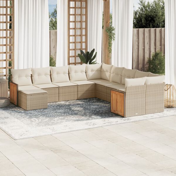 vidaXL 11-delige Tuinset met kussens poly rattan beige