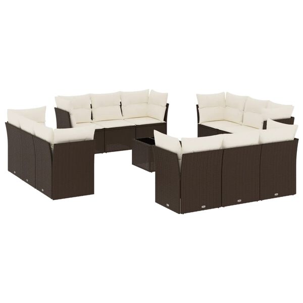 vidaXL 13-delige Loungeset met kussens poly rattan bruin