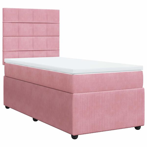 vidaXL Boxspring met matras fluweel roze 90x190 cm