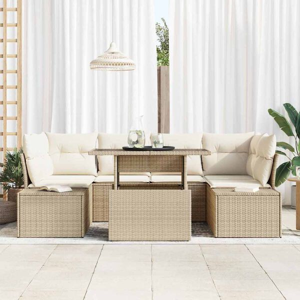 vidaXL Tuin Sofa Set met kussen 7 pcs Beige en Cr&egrave;me