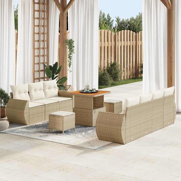 vidaXL Tuin Sofa Set met kussen 10 pcs Beige en Cr&egrave;me poly rattan