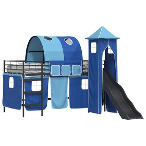 vidaXL Loftbed voor Kids Zwart en Blauw 79,5 x 200 cm Metaal