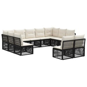 vidaXL Tuinbankenset 11 st 11-zits Zwart poly rattan
