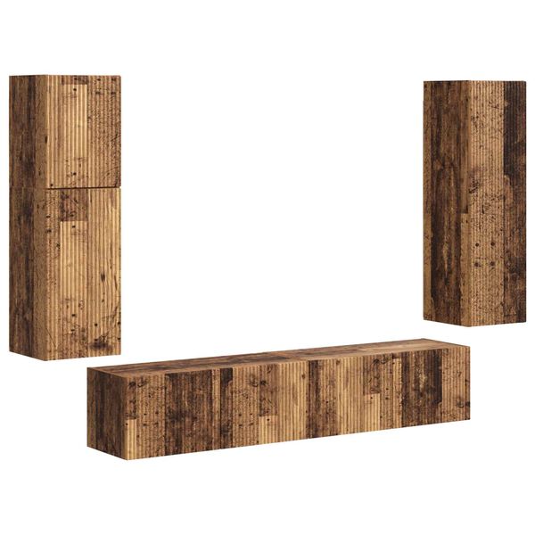 vidaXL Tv-meubelset Wandgemonteerd 4 pcs Oudhout Bewerkt hout