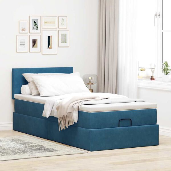 vidaXL Ottoman bed met matras en LED's 90x200cm fluweel donkerblauw