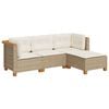vidaXL 4-delige Loungeset met kussens poly rattan beige