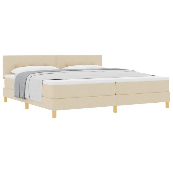vidaXL Boxspringbed met kussen met hoofdeinde Cr&egrave;me 200 x 200 cm Stof