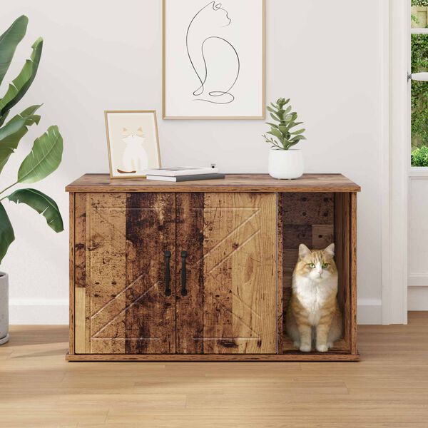vidaXL Kattenhuis Oudhout 85 x 55 x 50 cm Bewerkt hout