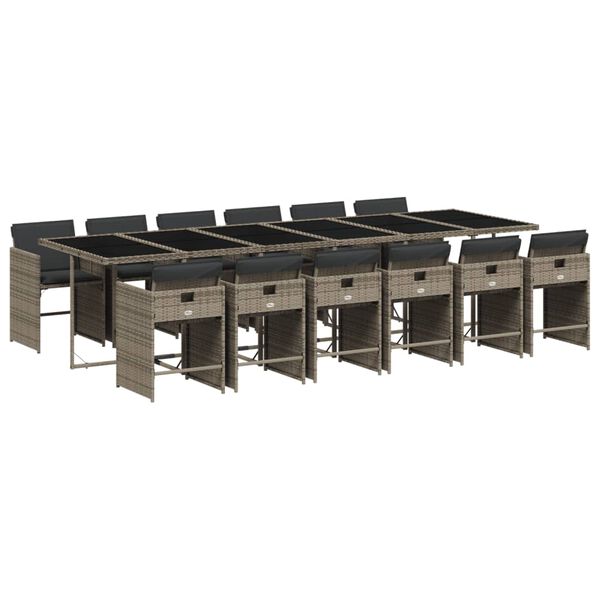 vidaXL 13-delige Tuinset met kussens poly rattan grijs