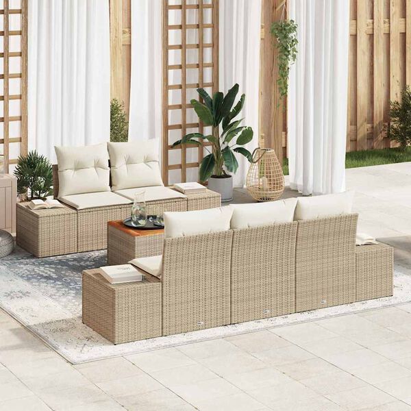 vidaXL Tuinbankenset met opslag 6 pcs Beige en Cr&egrave;me poly rattan