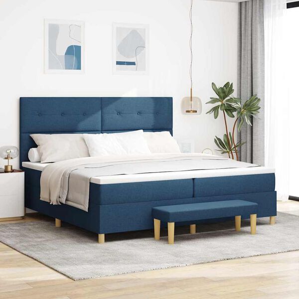 vidaXL Boxspring bed met matras met hoofdeinde Blauw 200 x 200 cm Stof