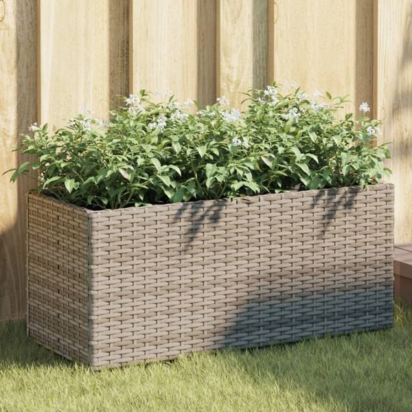 vidaXL Plantenbak met 2 potten 72x30x32 cm poly rattan grijs
