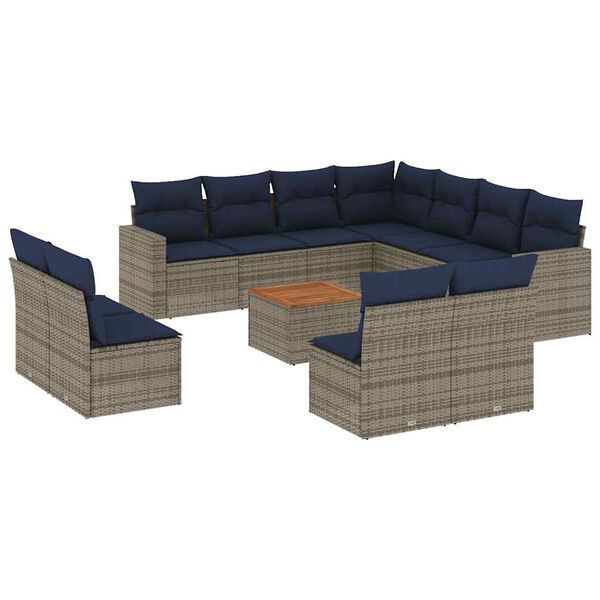 vidaXL 12-delige Loungeset met kussens poly rattan grijs