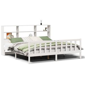 vidaXL Bed met boekenkast zonder matras grenenhout wit 180x200 cm