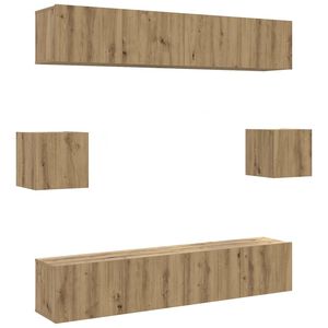 vidaXL 6-delig Tv-meubelset wandmontage bewerkt hout artisanaal eiken