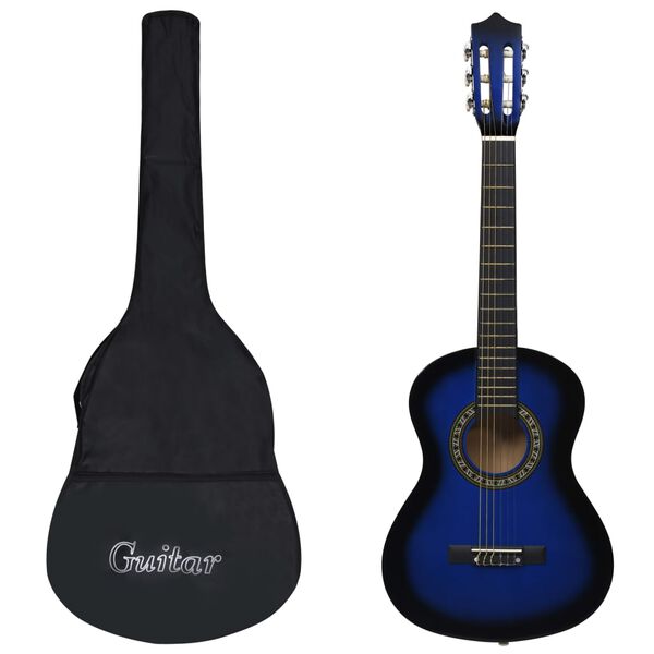 vidaXL Gitaar klassiek beginner kinderen met tas 1/2 34" blauw
