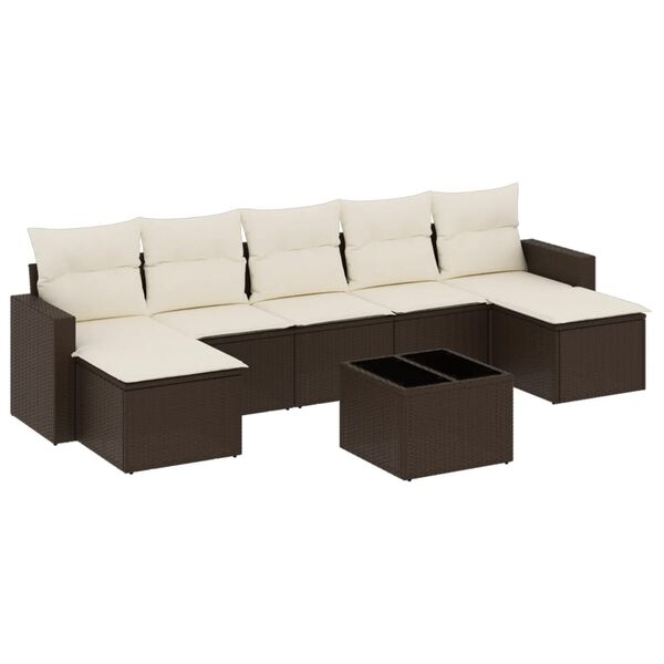vidaXL 8-delige Loungeset met kussens poly rattan bruin