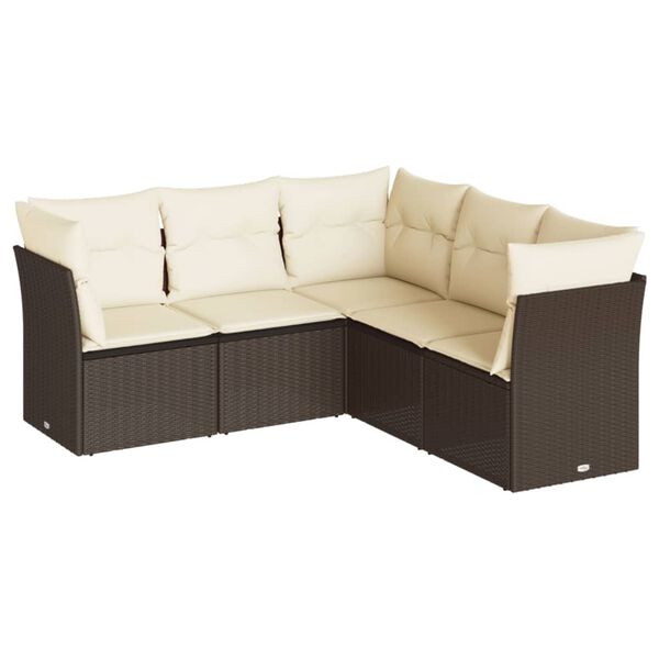 vidaXL 5-delige Loungeset met kussens poly rattan bruin