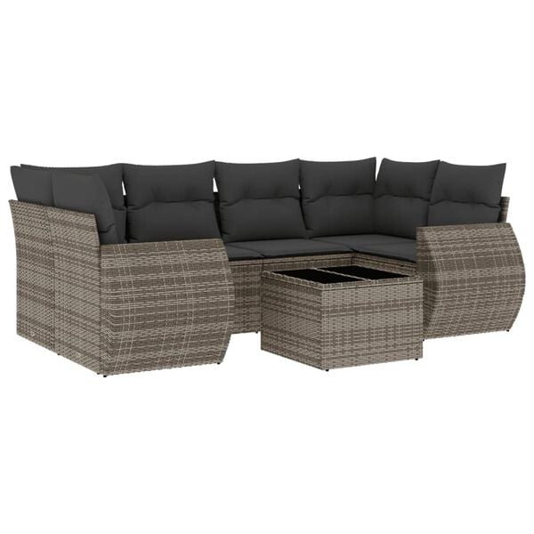 vidaXL 7-delige Loungeset met kussens poly rattan grijs