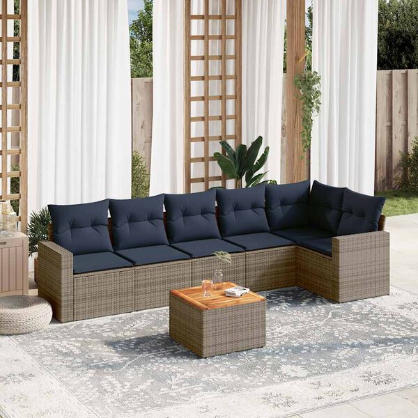 vidaXL 7-delige Loungeset met kussens poly rattan grijs