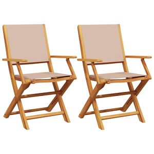 vidaXL Opklapbare stoelen, 2 stuks, taupekleurig, massief acaciahout en stof.