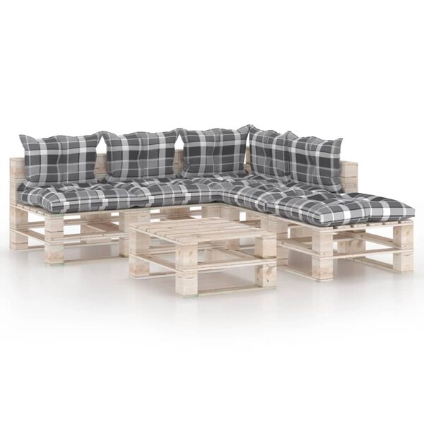 vidaXL 6-delige Loungeset met kussens pallet grenenhout