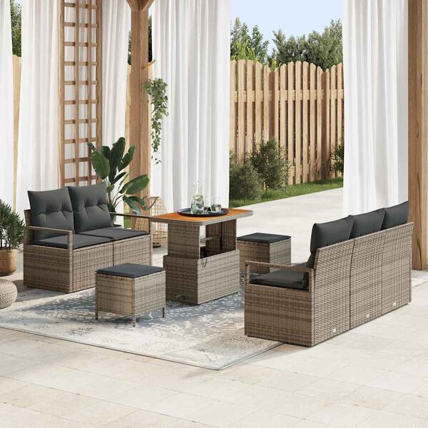 vidaXL Tuin Sofa Set met kussen 8 pcs Grijs Poly riet