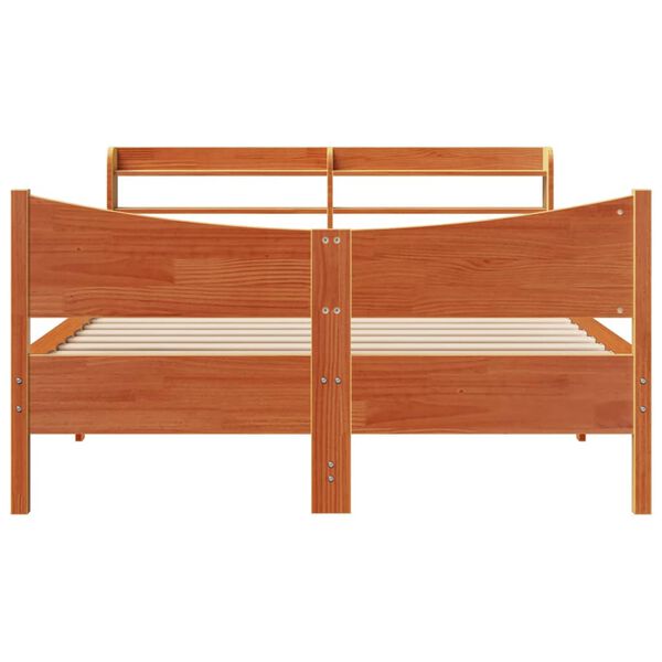 vidaXL Bedframe met hoofdbord massief grenenhout wasbruin 150x200 cm