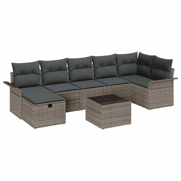 vidaXL Tuin Sofa Set met kussen met opslag 8 pcs Grijs poly rattan