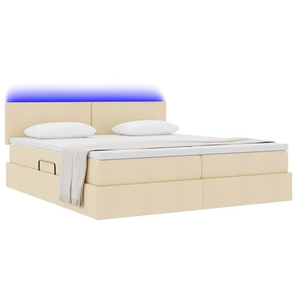 vidaXL Bed met LED-striplichten met hoofdeinde Cr&egrave;me 180 x 200 cm Stof